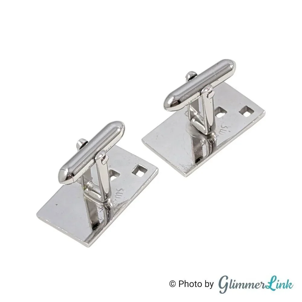 Vintage Swank Silver Tone Modernist Geometric Rectangle Cufflinks